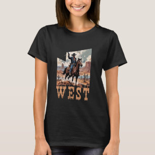 Westerse Zwarte Cowboy Rodeo Paardrijden Retro Vin T-shirt