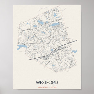 Westford Massachusetts Straatkaart Poster