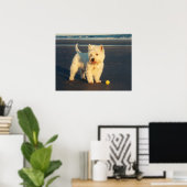 Westie avec une affiche de balle jaune (Bureau à domicile)