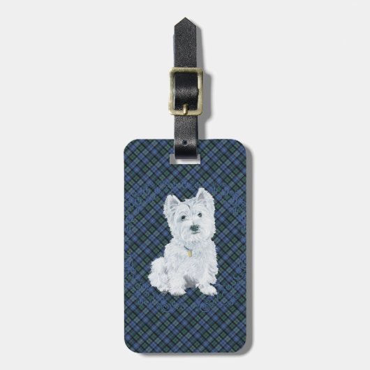 Westie Black Watch Tartan Bagagelabel (Voorkant verticaal)