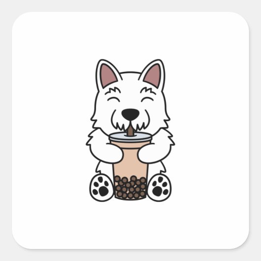 Westie Boba Bubble Tea Vierkante Sticker (Voorkant)