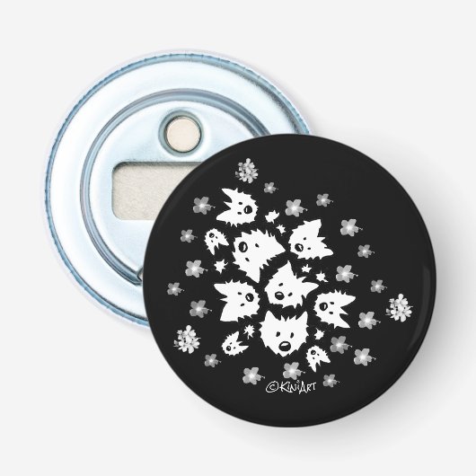 Westie Bouquet flesopener Button Flesopener (Voorkant)