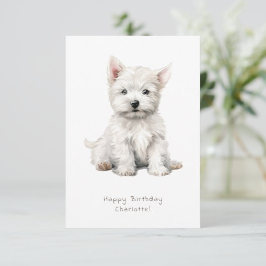 Westie Cheeky Puppy Leuke Verjaardag Kaart Persona (Staand voorkant)