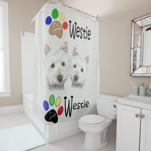Westie Chien Art et pattes Douche rideau (En situation)