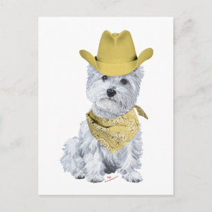 Westie Cowboy in Geel Briefkaart