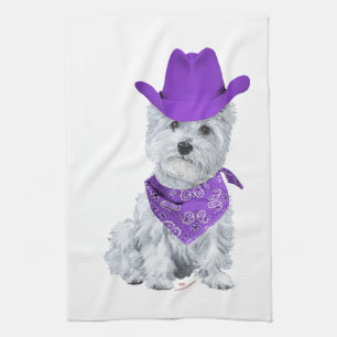 Westie Cowboy in Paars Theedoek