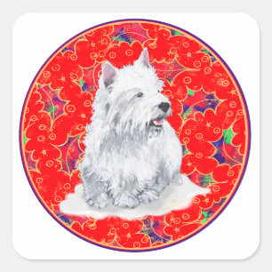 Westie Daar komt Kerstman Vierkante Sticker