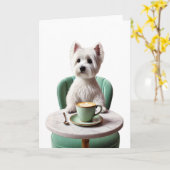 Westie die een latte drinkt Blanke kaart (Gele Bloem)