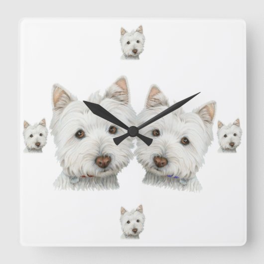 Westie Dogs Galore. Wandklok Vierkante Klok (Voorkant)