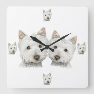 Westie Dogs Galore. Wandklok Vierkante Klok