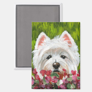 Westie en roze bloemen magneet