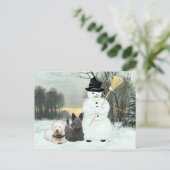 Westie en Scottie bouwen een Snowman Briefkaart (Staand voorkant)