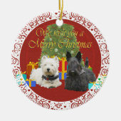 Westie en Scottie Merry Kerstmis Keramisch Ornament (Voorkant)