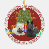 Westie en Scottie Merry Kerstmis Keramisch Ornament (Achterkant)