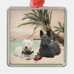 Westie en Scottie op Palmy Beach Metalen Ornament