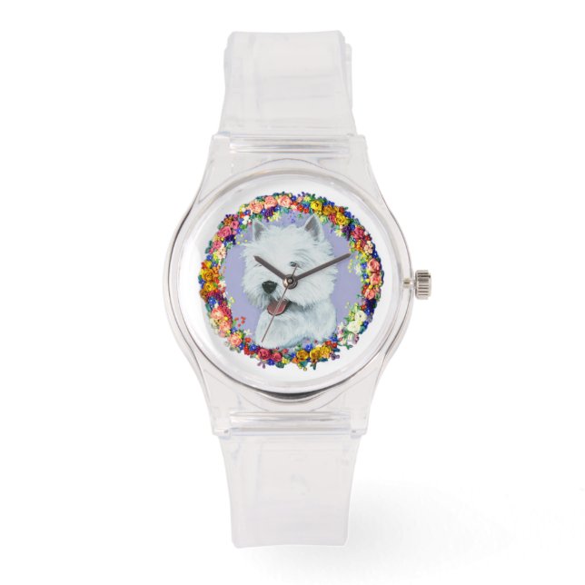 Westie Floral Horloge (Voorkant)