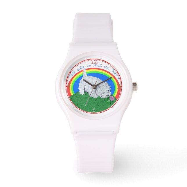 Westie Flowers Horloge (Voorkant)