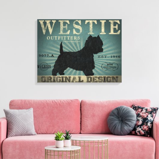 Westie Hond Rustiek Kunst Canvas (Insitu (Woonkamer))
