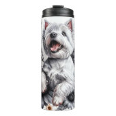 Westie in bloemengrijswaarden thermosbeker (Voorkant)