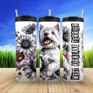 Westie in bloemengrijswaarden thermosbeker