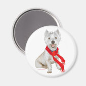 Westie in de winter met een rode sjaal magneet (Voorkant / Achterkant)