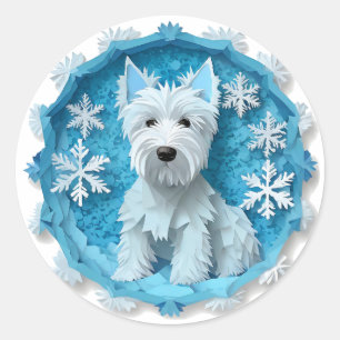 Westie in een Sneeuwvlok Cirkel Ronde Sticker