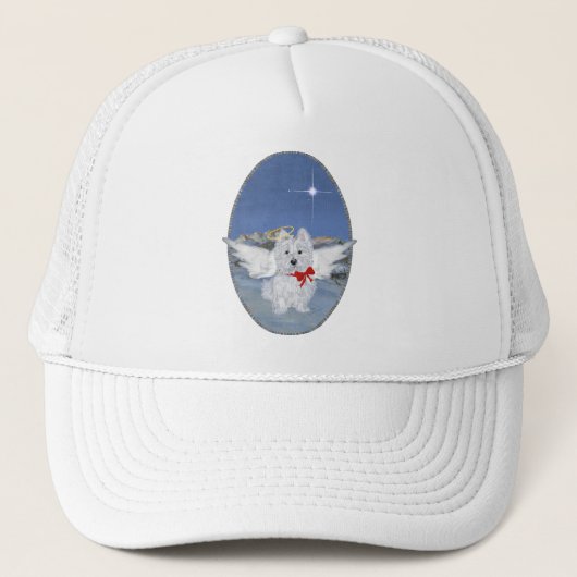 Westie Kerst Engel Trucker Pet (Voorkant)