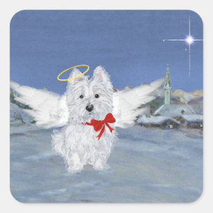 Westie Kerst Engel Vierkante Sticker