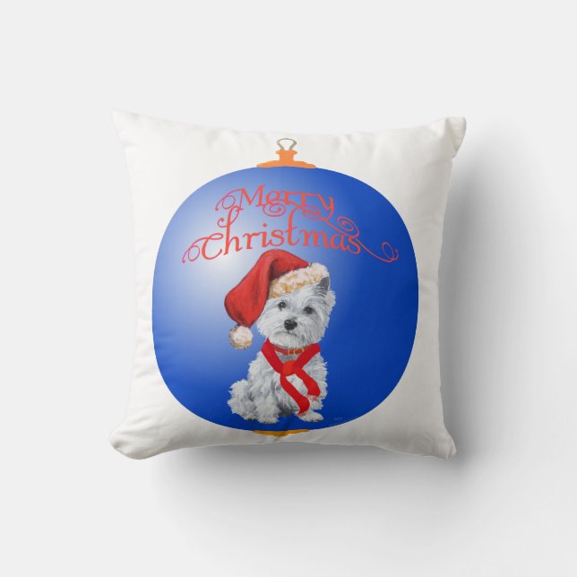 Westie Kerst Ornament Kussen (Voorkant)