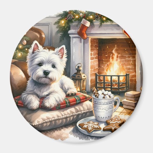 Westie Kerst Scene Magnet Magneet (Voorkant)
