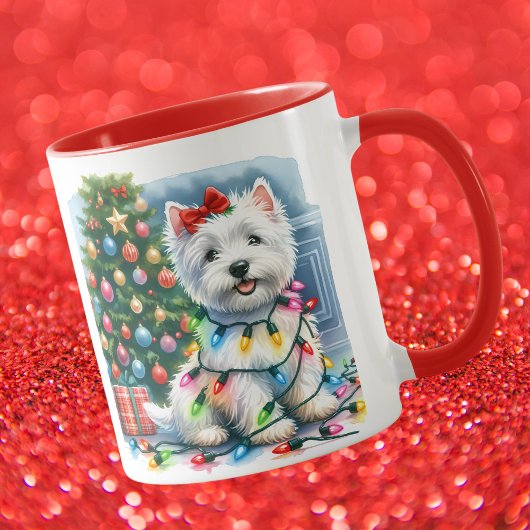 Westie Kerstboom Lichten Mok