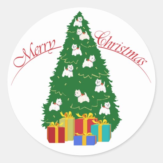 Westie Kerstboom Ronde Sticker (Voorkant)