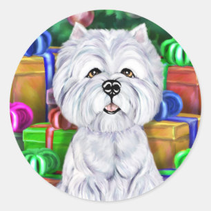 Westie-kerstcadeautjes met open kerstmis ronde sticker