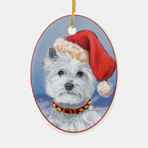 Westie Kerstman Helper Keramisch Ornament
