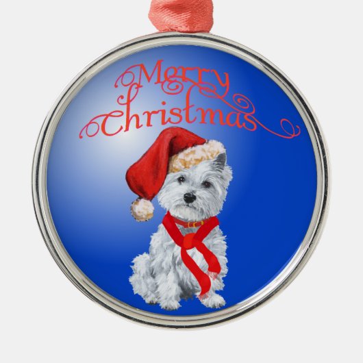 Westie kerstversiering metalen ornament (Voorkant)