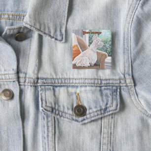 Westie kijkt uit een raam vierkante button 5,1 cm
