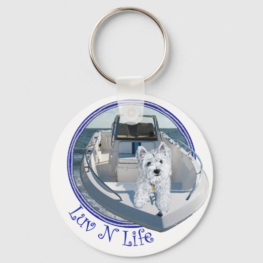 Westie Luv N Life op een boot Sleutelhanger (Voorkant)