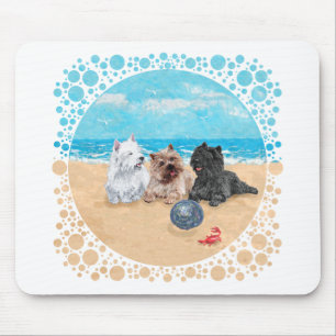 Westie met Cairn Terriers op het Strand Muismat