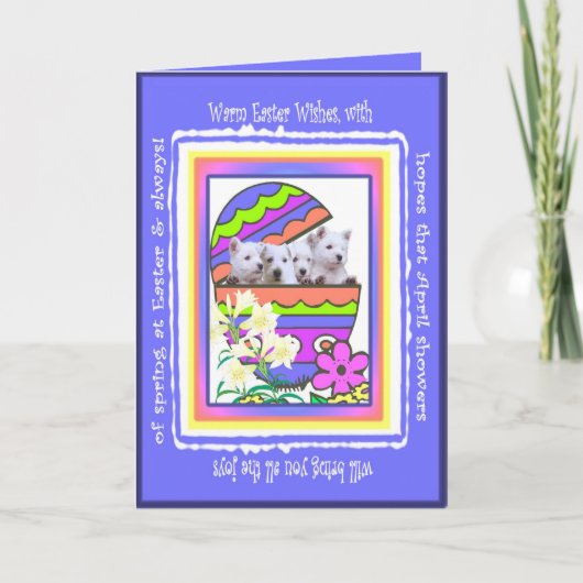 Westie mignon Joyeuses Pâques souhaite la carte (Devant)