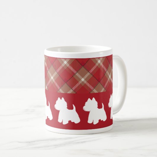 Westie Mug Diagonal Plaid Red Bottom Design (Devant droit)