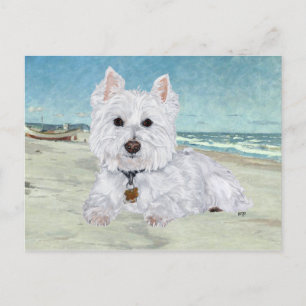 Westie op het strand briefkaart