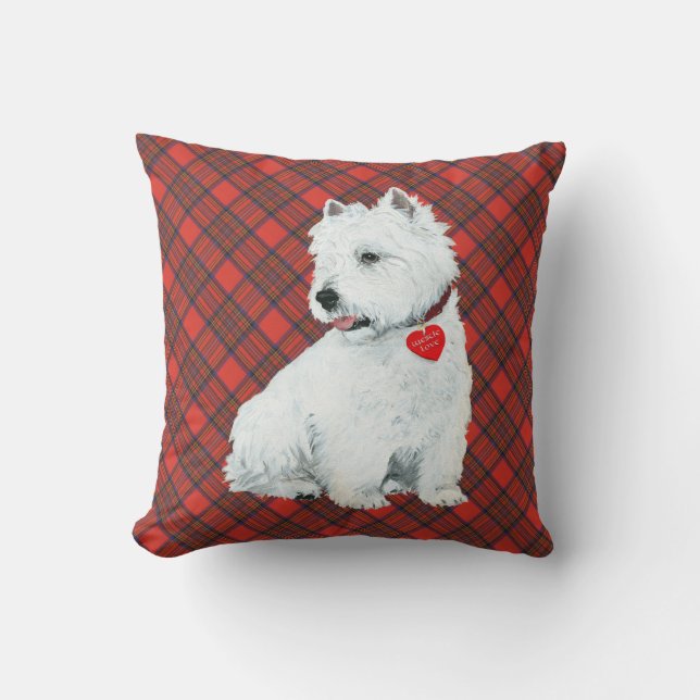 Westie op Tartan PILLOW Kussen (Voorkant)