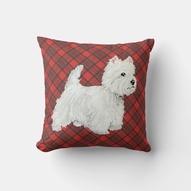 Westie op Tartan PILLOW Kussen (Voorkant)