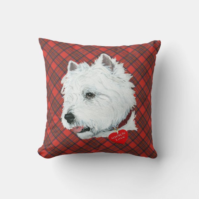 Westie op Tartan PILLOW Kussen (Voorkant)