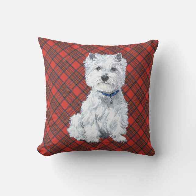 Westie op Tartan PILLOW Kussen (Voorkant)