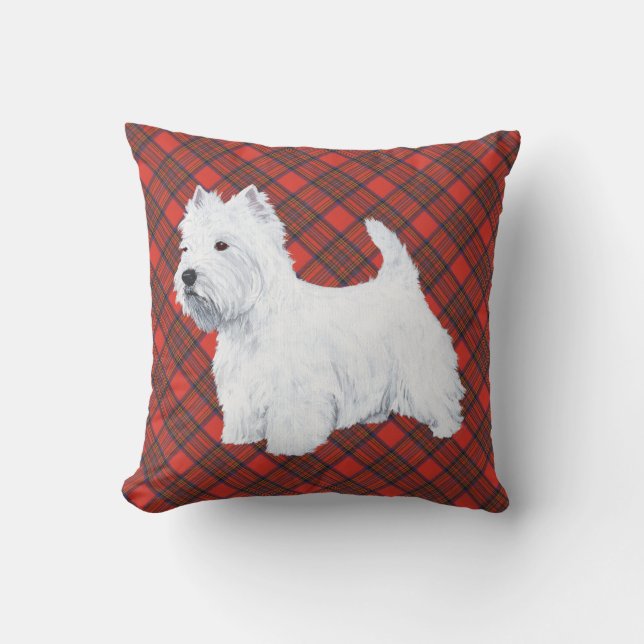 Westie op Tartan PILLOW Kussen (Voorkant)