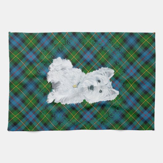 Westie over Tartan Theedoek (Horizontaal)