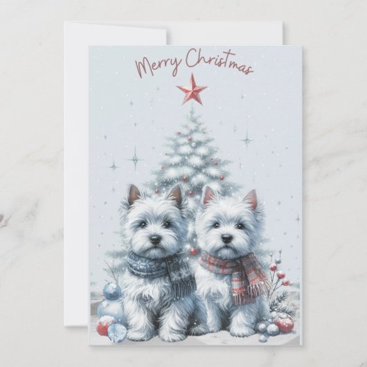 Westie Pair Vrolijke Kerst Kaart (Voorkant)