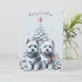 Westie Pair Vrolijke Kerst Kaart (Staand voorkant)