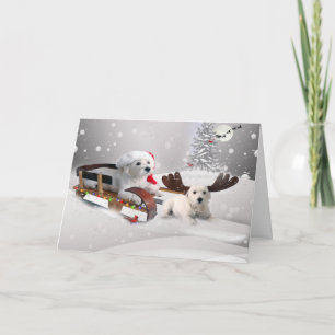 Westie Pals genieten van kerstdag sleeën Feestdagen Kaart